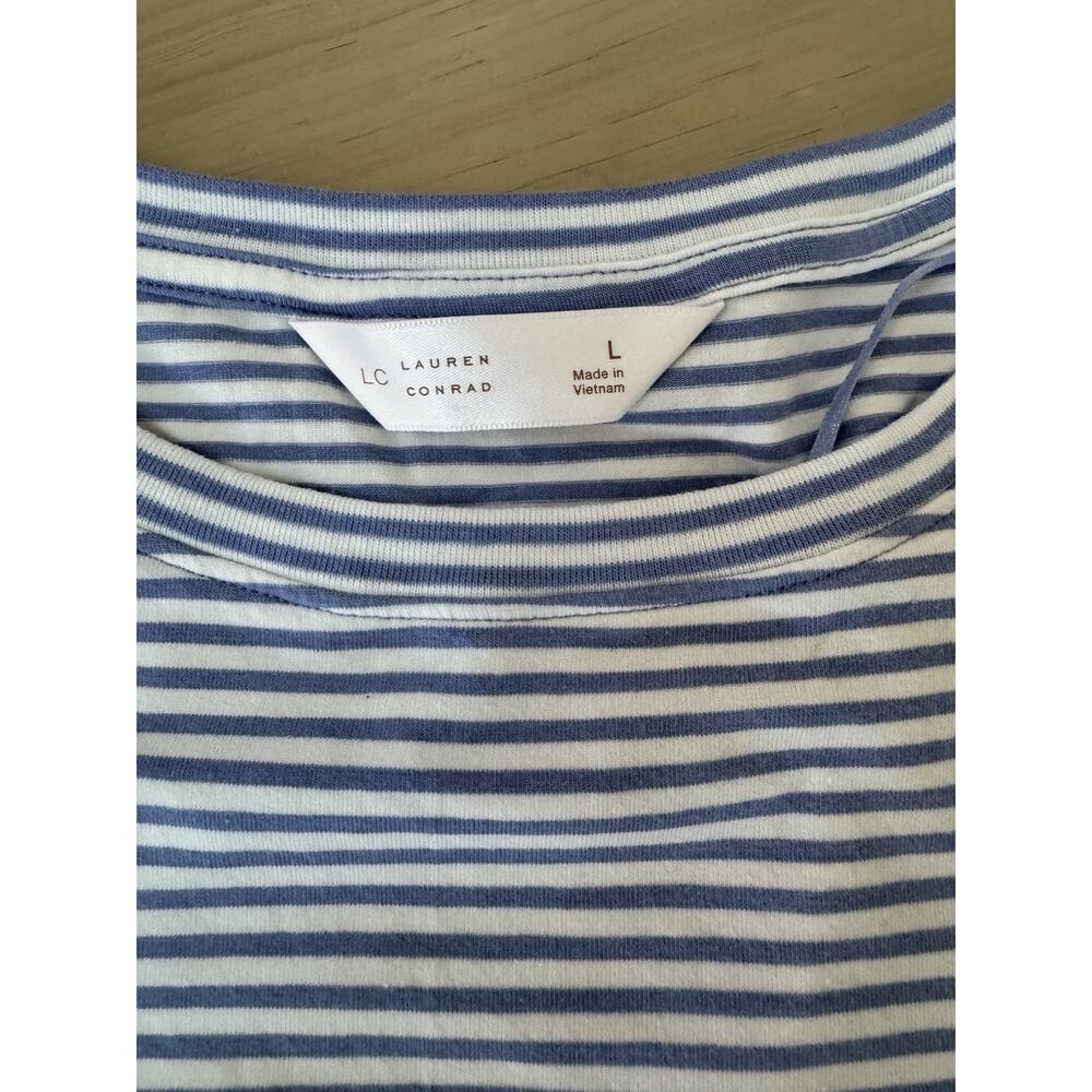 LC Lauren Conrad Women’s Blue White Striped Puff Sleeve Top Size L - Picture 7 of 8